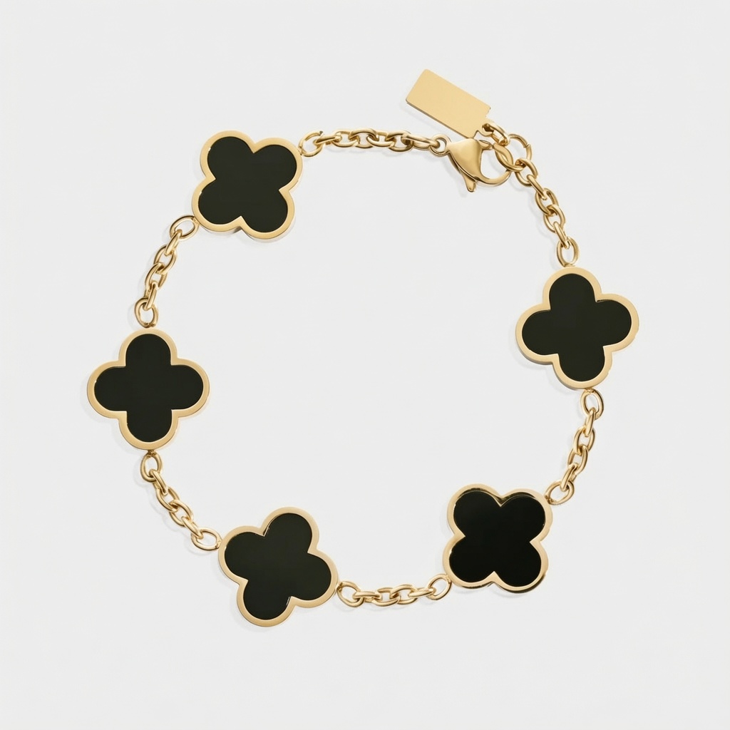 Onyx Clover bracelet, clean product shot on dark background